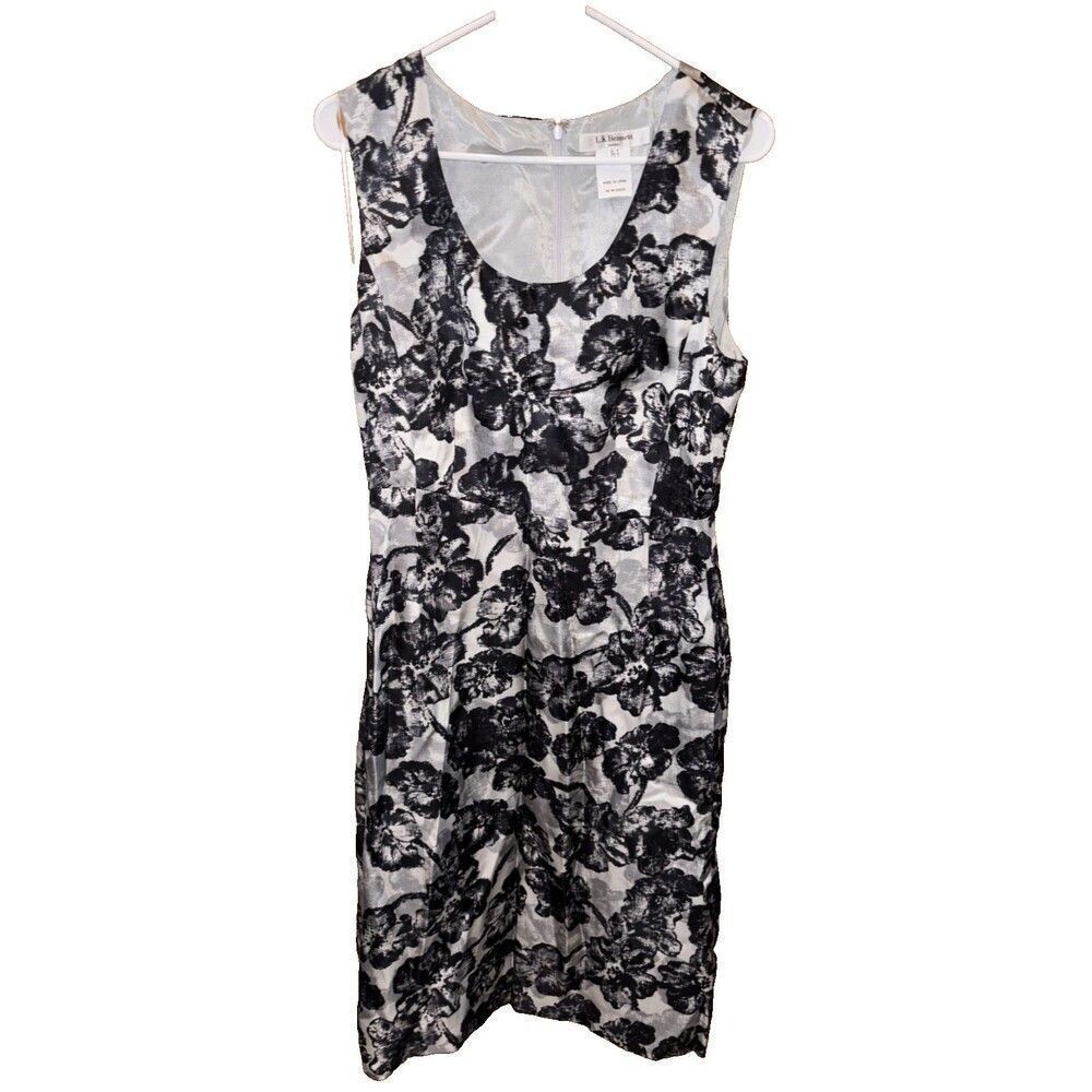 LK Bennett Dress Black Grey Floral Silk Sleeveless Sheath Midi 10 Pockets Lined
